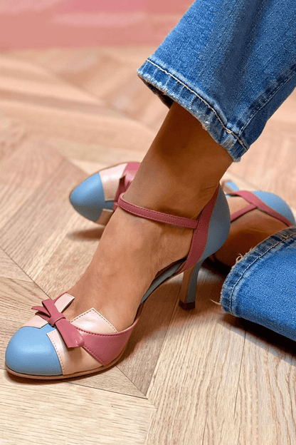 Rosève | Sandały Damskie na Obcasie z Kokardą – Eleganckie Color Block z Paskiem - Pootivo