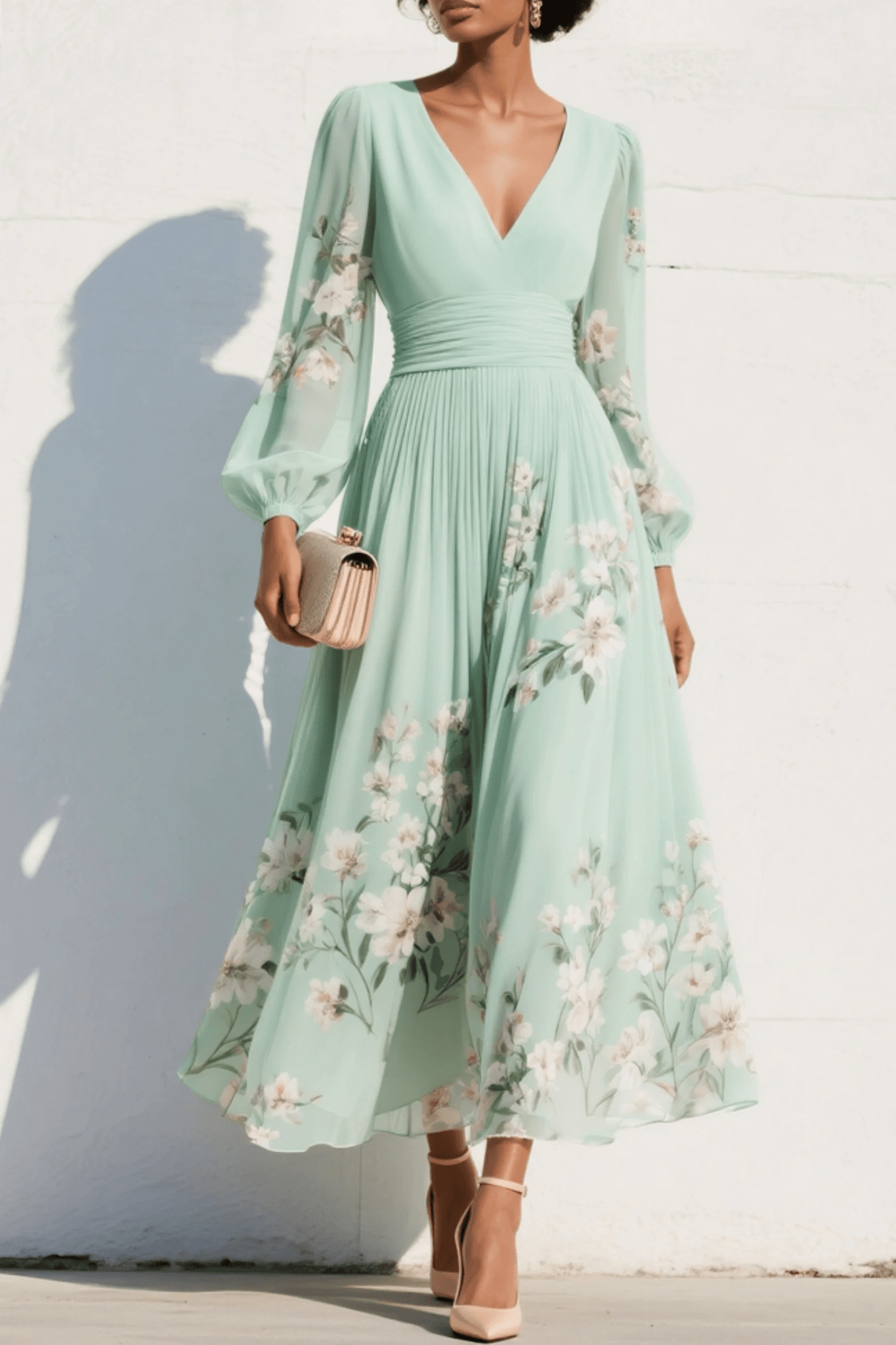 Scarlett | Plisowana Kwiecista Sukienka Maxi - Pootivo