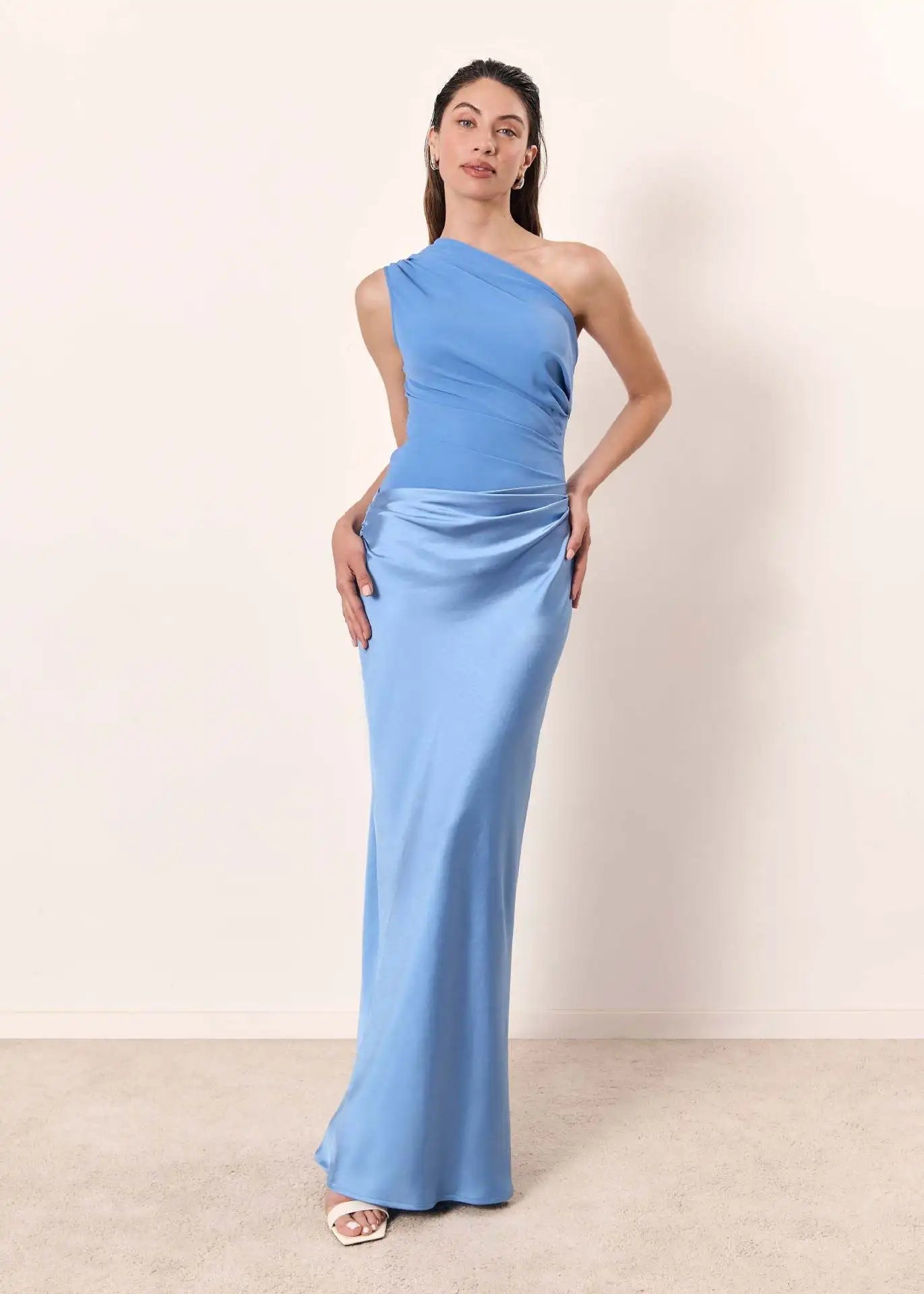 Sophia | One - Shoulder Satin Maxi Dress - Pootivo