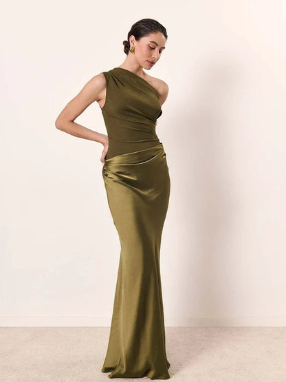 Sophia | One - Shoulder Satin Maxi Dress - Pootivo