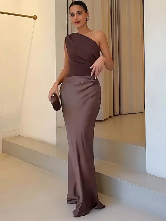 Sophia | One - Shoulder Satin Maxi Dress - Pootivo