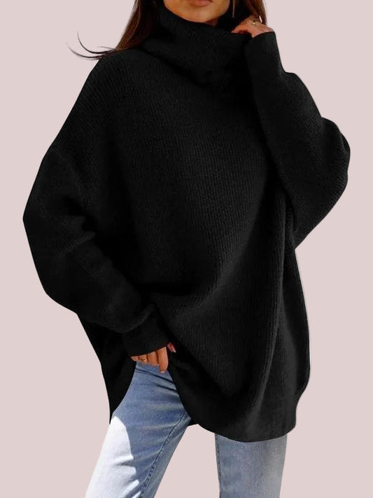 Czarny sweter damski oversize z szerokim golfem