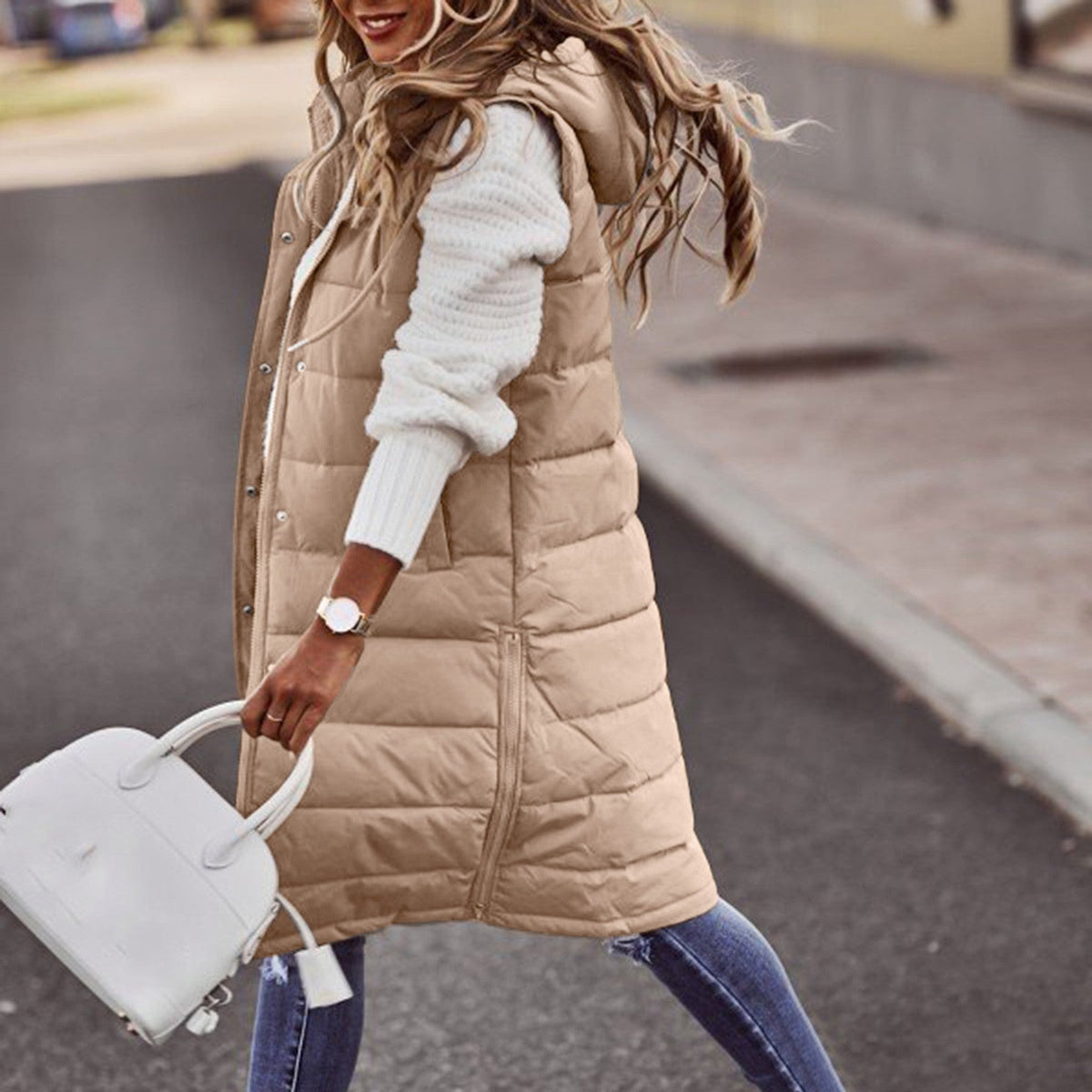 Zuzanna | Długa Pikowana Zimowa Kamizelka z Kapturemmen's Longline Hooded Puffer Gilet - Pootivo